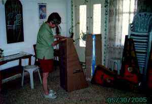 Karen making sure all guitars are safe